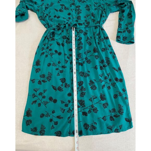 Ava & Viv Button Front Shirt Dress Women's Plus Size X Teal Black Floral Rayon - Picture 9 of 13